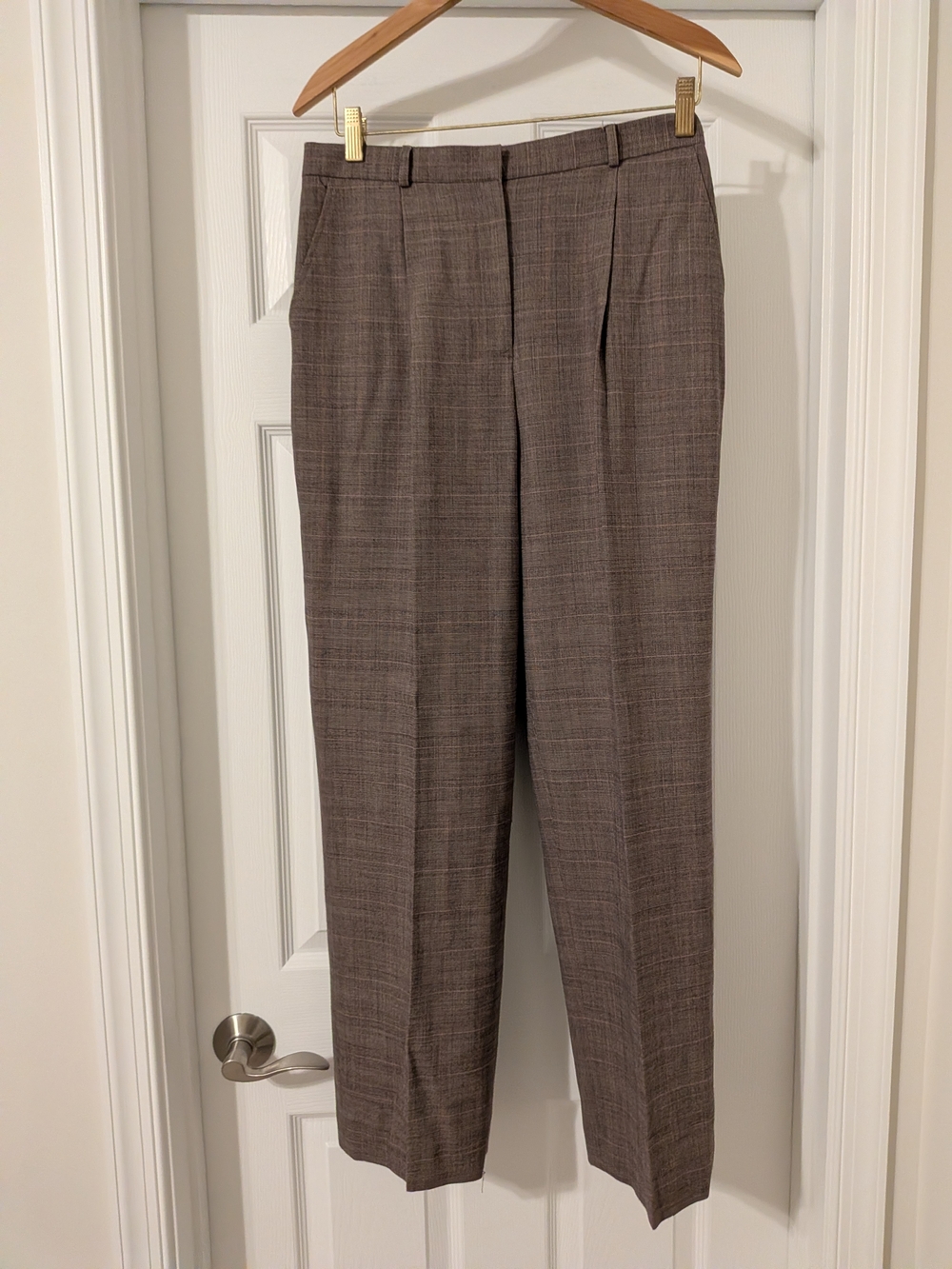 Brown Plaid Tailored Dress Pants